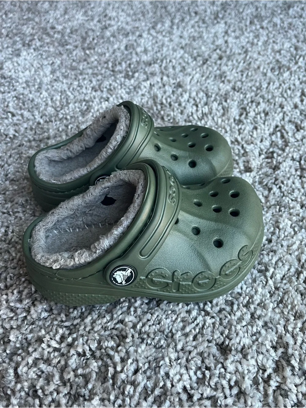 CROCS Baby Kids Fuzzy Lined Clog - Olive Green